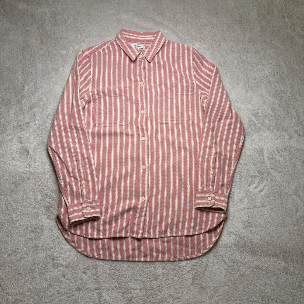 Madewell Striped Button Up Tunic Shirt Womens S Oversized Casual Preppy Coastal